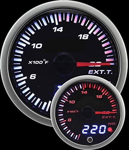 Prosport Performance 60mm Exhaust Gas Temperature Gauge Amber White JDM Series | Dual Analog Digital EGT Meter with K Type Probe | Electrical 2 3/8 Inch Performance Instrument