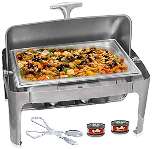 Tigerchef Chafing Dish Buffet Set - Roll Top Chaffing Dishes Stainless Steel - Chafer And Buffet Warmer Set With 2 Fuel Gel And Plastic Tongs #TOP1