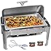TigerChef Chafing Dish Buffet Set - Roll Top Chaffing Dishes Stainless Steel - 3 Chafer and Buffet Warmer Set with 6 Fuel Gel and 3 Plastic Tongs