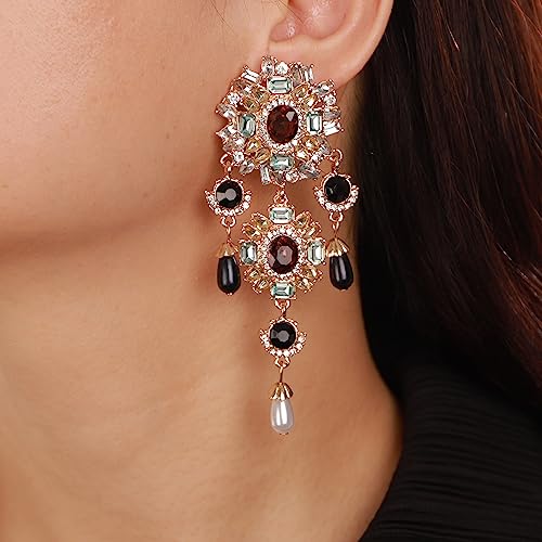 Boho Fashion Punk Gothic Black Tassels Earrings Rhinestone Retro Pearls Statement Halloween Earrings Dangling Earrings Chandelier Long Drop Earrings for Women3