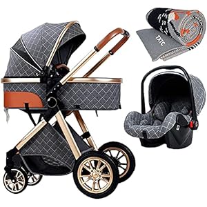 DERTEIO Kinderwagen Autostoel Combo, Verstelbare High View kinderwagens en kinderwagens voor baby’s, kinderwagen 3 in 1…