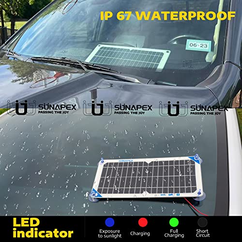 Sunapex Portable 10W Solar Battery Charger Maintainer Flexible Solar Panel Kit Built-In Intelligent Charge Controller 12V Solar Trickle Charger For Car Truck Boat Rv Motorcycle Marine Tractor Battery #TOP5