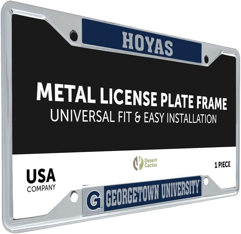 Desert Cactus Georgetown University License Plate Frame Hoyas GU Metal Car Tag Holder for Front or Back of Car Officially Licensed (Mascot - Blue)