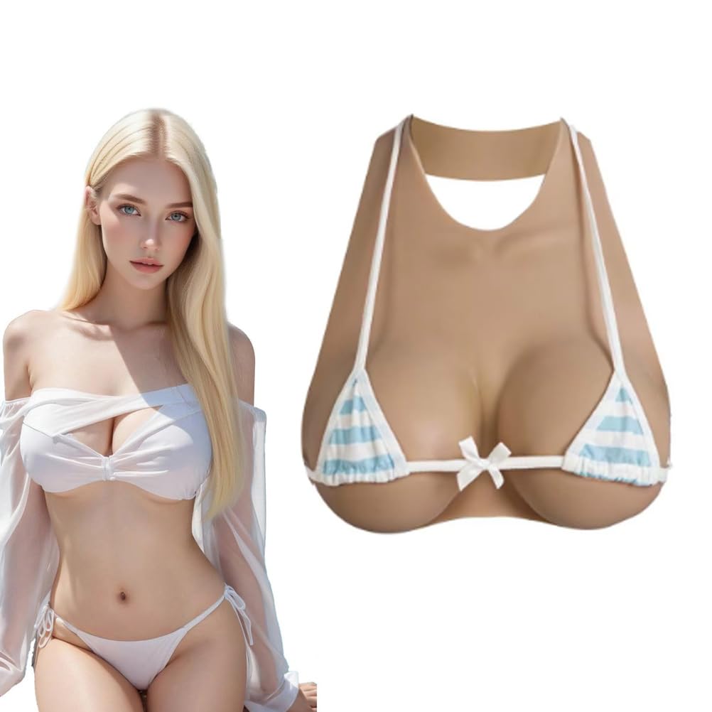 BGRYCN Realistic Silicone Breastplate Backless Fake Boobs for Crossdressers Drag Queen Mastectomy Transgender,Bronze,G Cup