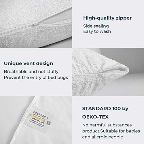 Amazon Brand - Umi Pillow Protectors Covers Cases Terry Cotton Breathable Comfortable Zippered Hypoallergenic Pillow Encasement White Pack of 2-40x70cm