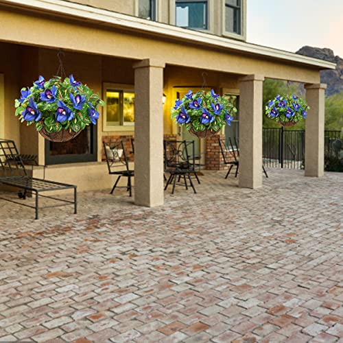 Inqcmy Artificial Flowers With Hanging Basket,Fake Orchid Flowers Branches Real Touch (Not Silk) For Outdoor/Indoor,Artificial Plants In Coconut Lining Hanging Baskets For Patio Garden Decor(Blue) #TOP2