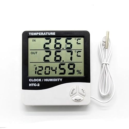 Termohigrômetro com Sensor Externo, Relógio, Umidade, Temperatura Interna e Externa + Certificado de