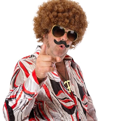 QUEENTAS Afro Wig for Men Blonde Curly Hair 70s 80s Fancy Dress Cosplay Halloween Wig for Theme Party Funny Coutume Daily Use