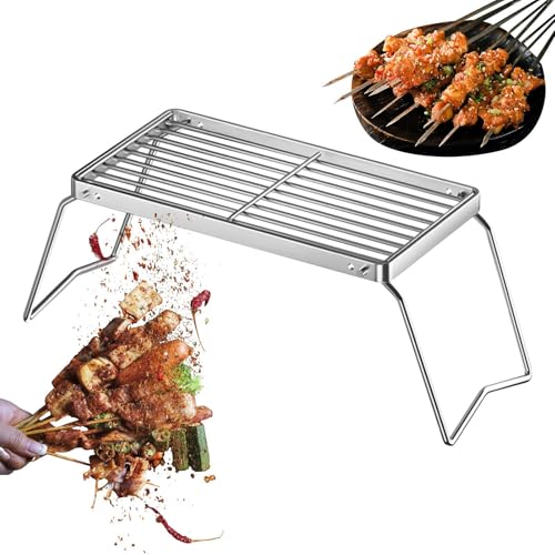 Parrilla para barbacoa | Parrilla plegable – Rejilla de acero inoxidable para verduras, setas, carne, jardín, camping, senderismo, vacaciones,