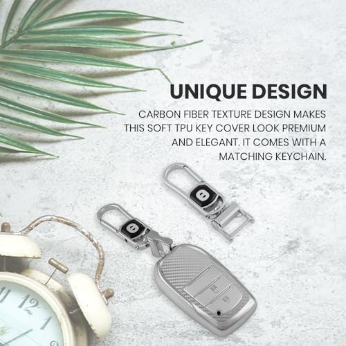 Image of keyzone Silverstar TPU Key Cover with Keychain, Compatible with Toyota Innova Crysta, Innova HyCross, Hilux 2-Button Smart Key (Silver)