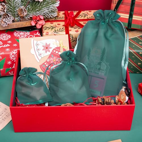 Image of QIANF 20 Pcs Dark Green Small Organza Bags 3X4 inch for Wedding Favors with Drawstring, Mini Mesh Gift Bags Jewelry Pouch for Candy Bridal Shower Party Favor Baby Shower Christmas