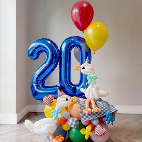 Image of Number Balloons Navy Blue Balloons - Giant Number 20 Balloon, Blue 20th Number Balloon Birthday Decorations for Boys