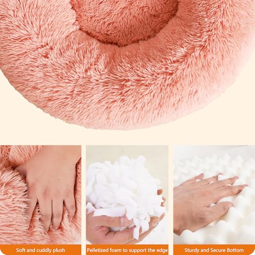 HMTOPE Orthopädisches Hundebett rund Hundekissen Hundesofa Katzenbett Donut Kuscheliges Hundekorb Waschbar, 100 cm Ø, Rosa