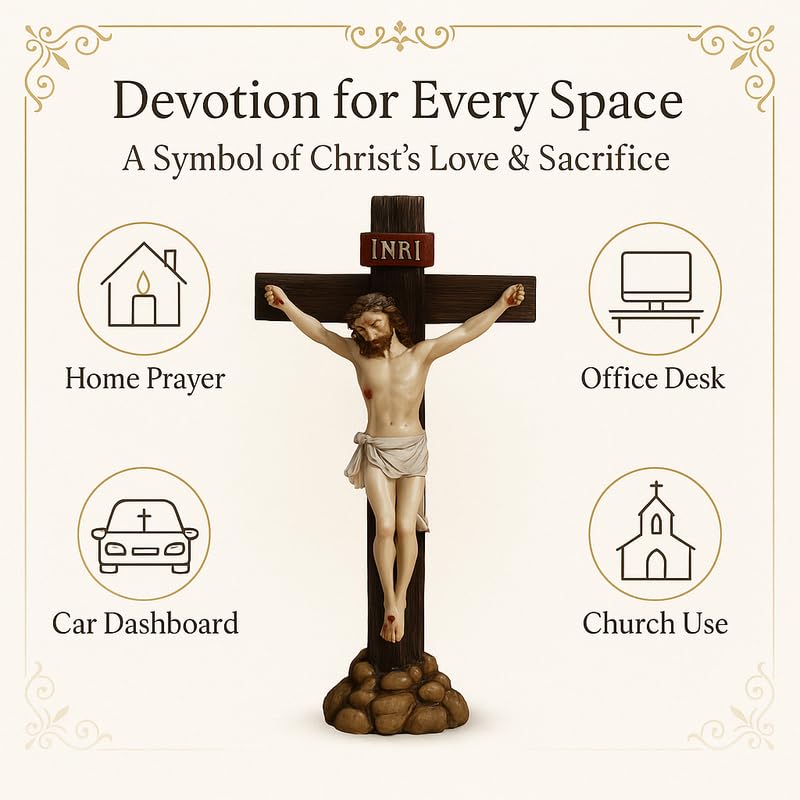 Image of Crucifix Jesus Christ Statue | Christmas Spiritual Idol for Home Church, Office Desk, Car Dashboard God Statue, Devotional Showpiece & Blessing Gift Dcor