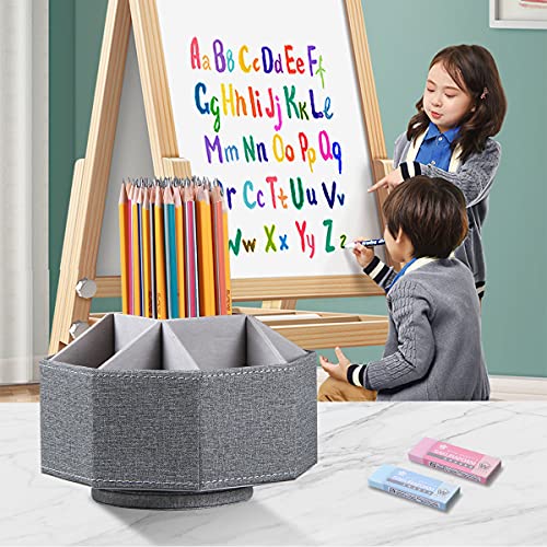 Swivel Remote Control Holder, 9 Rooms Desk Organizer and Decorations for Living Room, Leather Bedside Storage Caddy for TV Controllers/ Makeup Brush Pen/ Office Stationery/ Art Supplies/ Eyeglasses