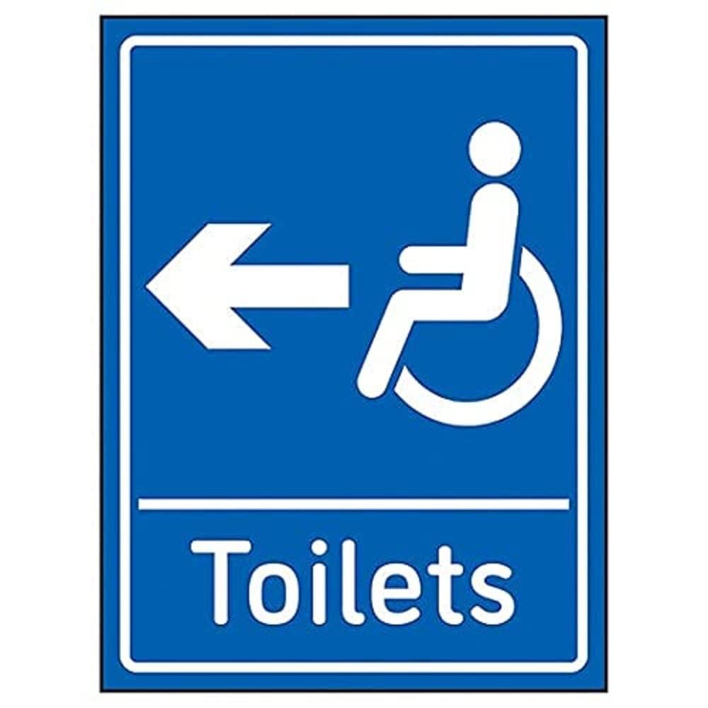 V Safety Disabled Toilets Arrow Left - 150mm x 200mm - Blue 1mm Rigid Plastic