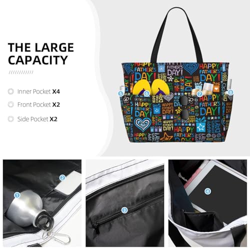 Happy Father Day Print Beach Pool Bags Tote For Women Ladies Large Gym Tote Carry On Bag For Weekender Travel Waterproof3