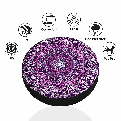 Image of Mandala Spare Tire Cover Vintage Purple Decorative Flower Mystical Stained Glass Weatherproof Universal Wheel Protectors Camper Tire Covers for Trailer Rv Travel(17 inch)