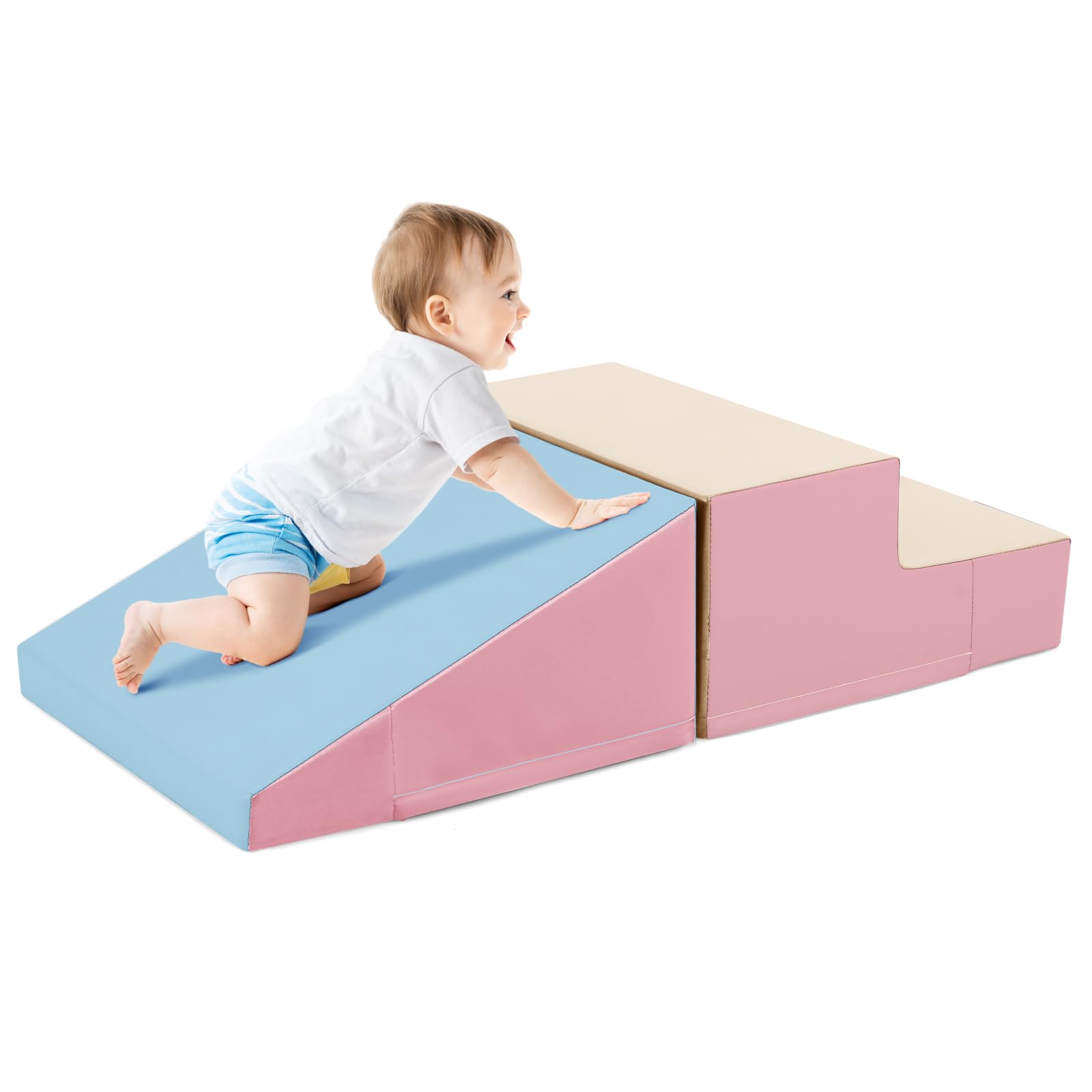 COSTWAY Toddler Climb and Crawl Foam Play Set, Children's Stairs and Ramp Software Activity Toys, Baby Soft Play Equipment for Climbing, Sliding, Crawling (Pink+Blue+Beige) — image 1