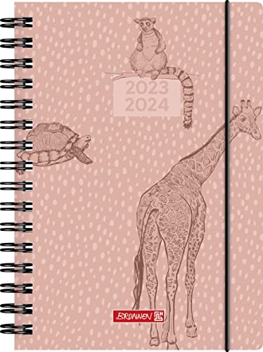 BRUNNEN Academic calendar "Wild Animals" 2023/2024 1 page = 1 day A5 pink: 1 page = 1 day, Sat + Sun on one page