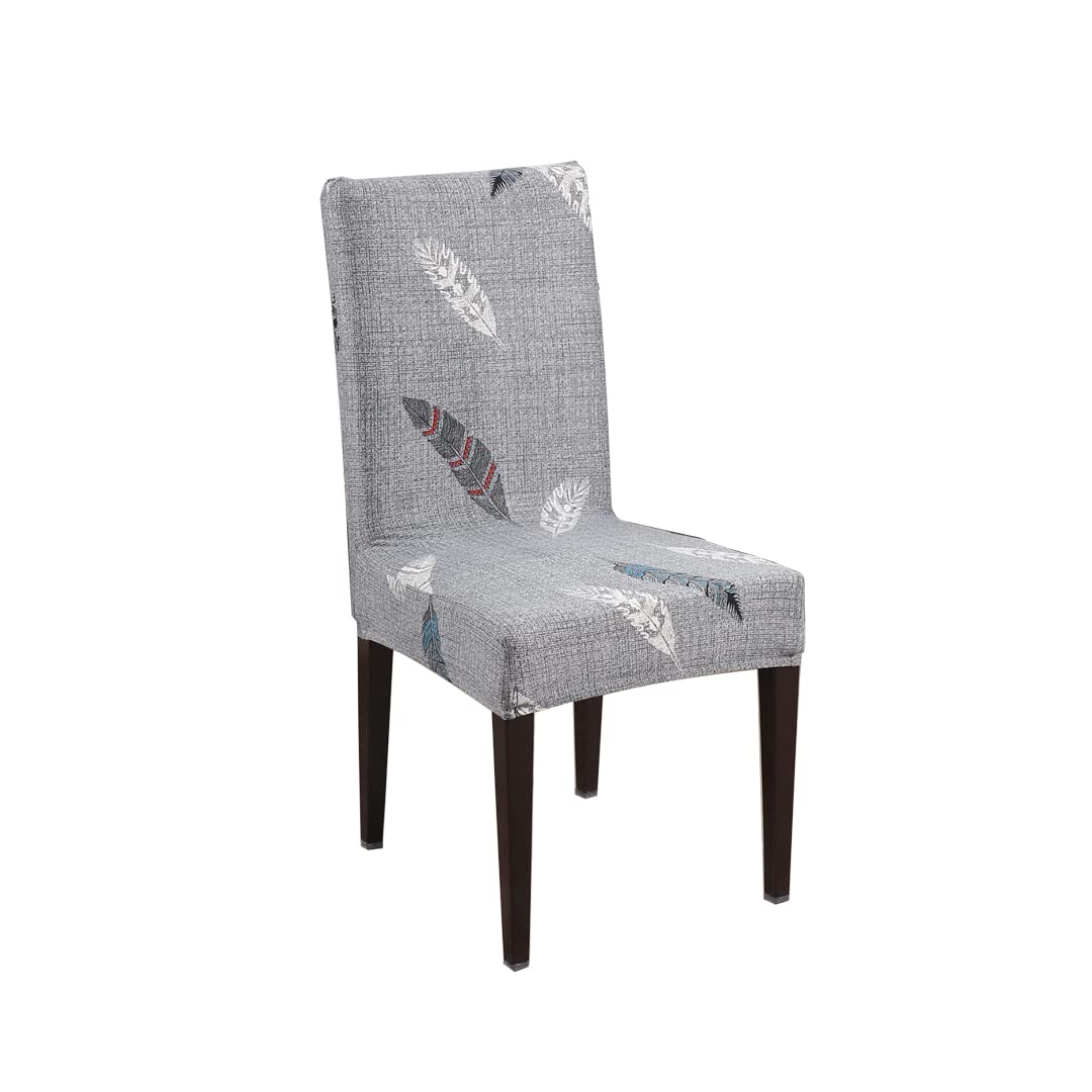 TONY STARK Polyester Spandex Printed Chair Cover Pack of 6 Stretch Removable Washable Short Dining Chair Cover Protector Seat Slipcover (Lite Grey Fern, Pack of 6)