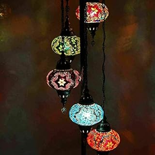 Turkish Moroccan Mosaic Floor Lamp Light, Handmade Glass Mosaic Multicolour Tiffany Floor Lamp Light 5 Large Globe-with LED Bulb