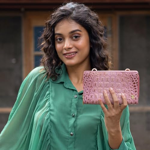 Image of Anuschka Women's Leather Wallet - Hand-Painted Genuine Leather Wallet with RFID Protection - 1149, Croc Embossed Blush Gold