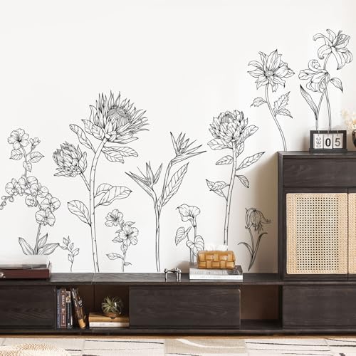 Supzone Wandtattoo Große Schwarze Monarchblume Wandaufkleber Einfache minimalistische Tropische Blume Wandsticker für Wohnzimmer Schlafzimmer Sofa TV Hintergrund Wanddeko