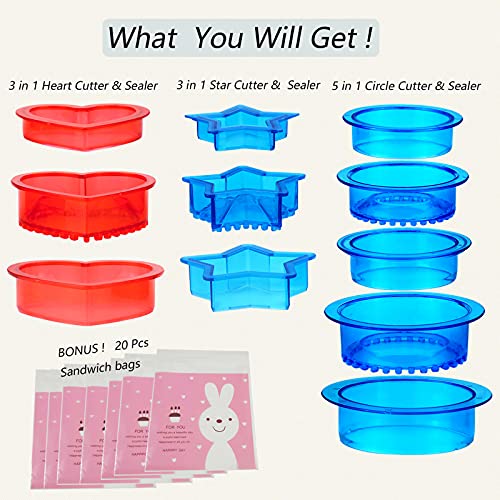 Spmarkt Sandwich Cutter And Sealer - 3 Pcs Decruster For Uncrustables Sandwich Sealer Make Bread Pancake Peanut Butter Jelly Sealer Kids Boys Girls Bento Accessories With 20 Pcs Sandwich Bags #TOP2