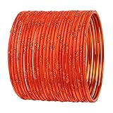 Touchstone Damen-Armreif, indisches Bollywood-Design, mit wunderschöner Gravur, funkelnder Strass, Orange, 24 Stück