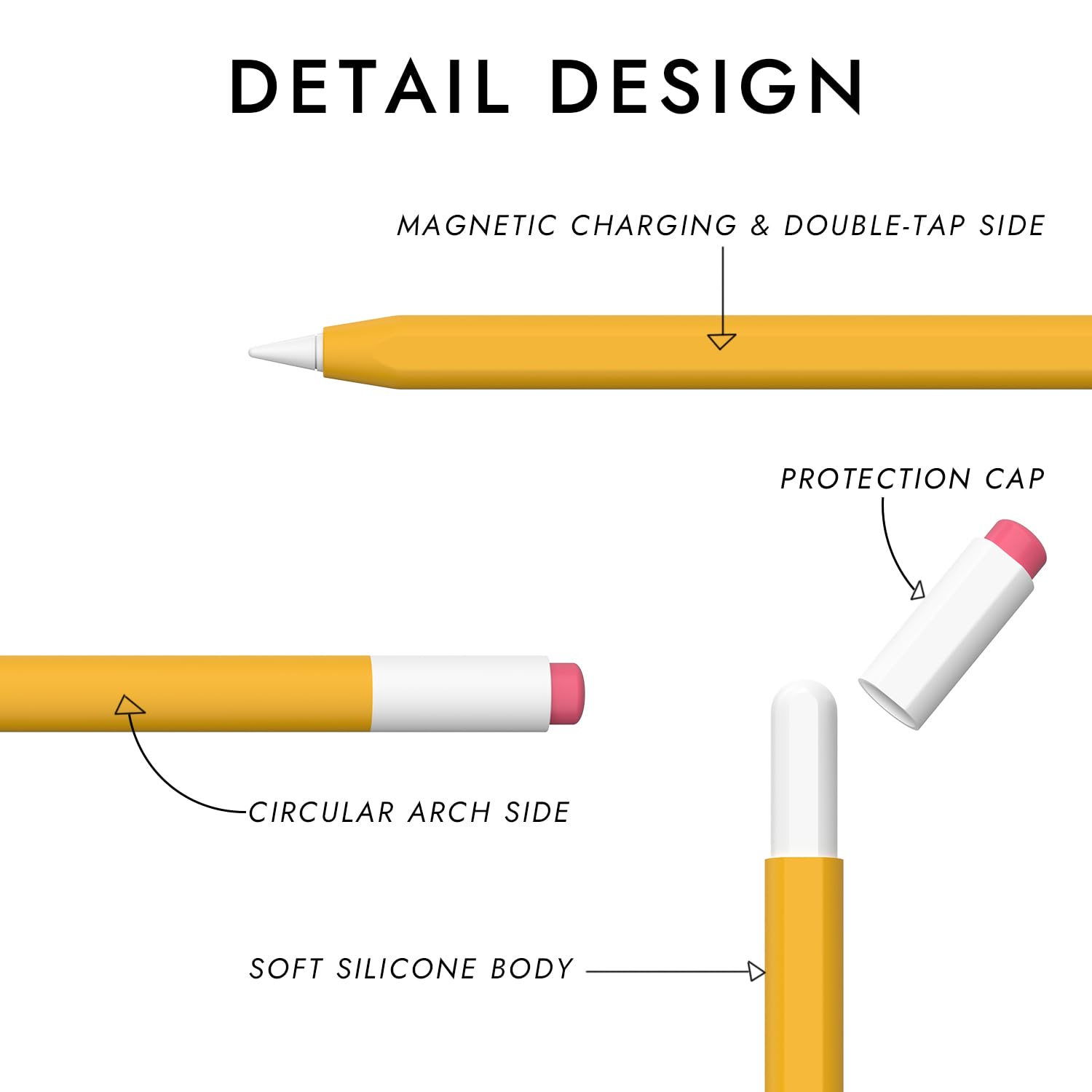 Klasyczne silikonowe etui kompatybilne z Apple Pencil Pro i Apple Pencil 2. generacji, pokrowiec ochronny obsługuje ładowanie magnetyczne i podwójne dotknięcie (żółty)