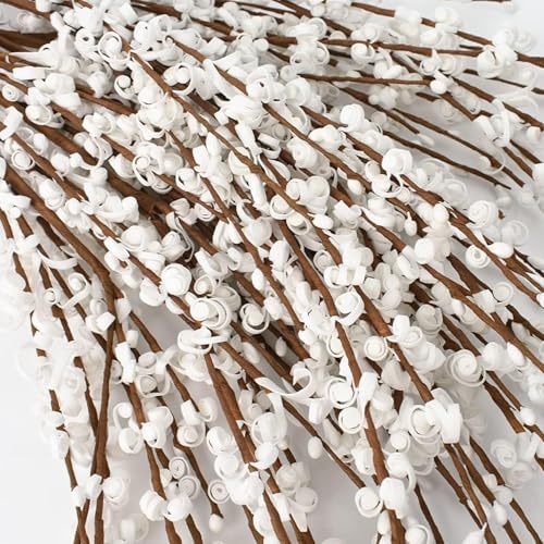 Image of TIED RIBBONS Pack of 5 Jasmine Artificial Flowers Bunch Stem with Mini Berry for Vase Pot Home Decoration (White) for Home Office Wedding Party Decoration (Vase not Included)