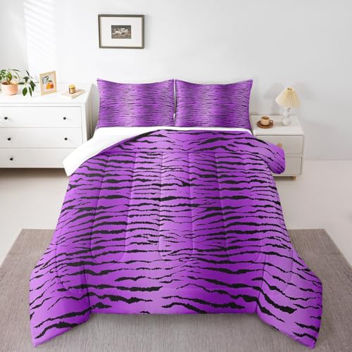 Image of Feelyou Kids Queen Zebra Stripes Comforter Queen Size for Boys Girls, Comforter Set Jungle Animal Bedding Set Animal Fur Print Duvet Set Girls Bed Set 3Pcs