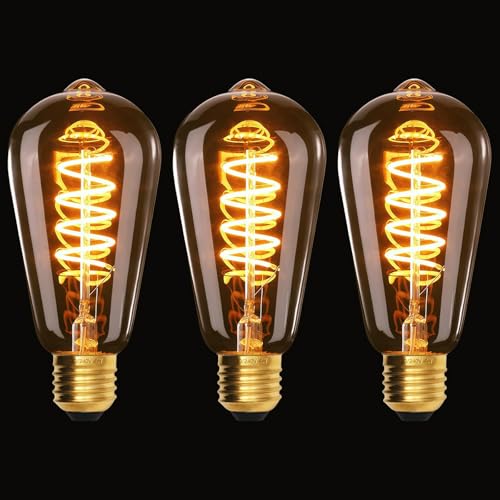 Terafeels 3 Pack E27 Screw Bulbs, ST64, 4W, 220-240V, 2200K Warm Yellow Glow, Amber Glass,Spiral Filament, Dimmable LED Vintage Light Bulb