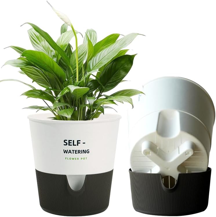 Flower and Plant Pot, Self Watering Plastic Plants Planter with D...