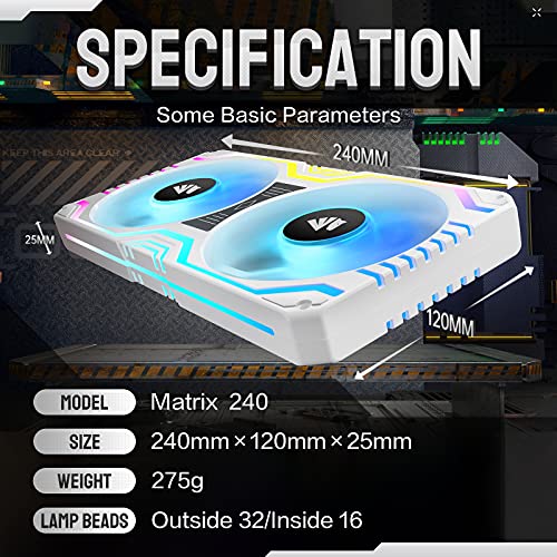 Image of ASIAHORSE Matrix-White 48 Addressable RGB LEDs 240MM All-in-One Square Frame Integrated Fan with MB Sync /Analog Controller, Integrated PWM Control Fan for Computer Case and Liquid Cooling System