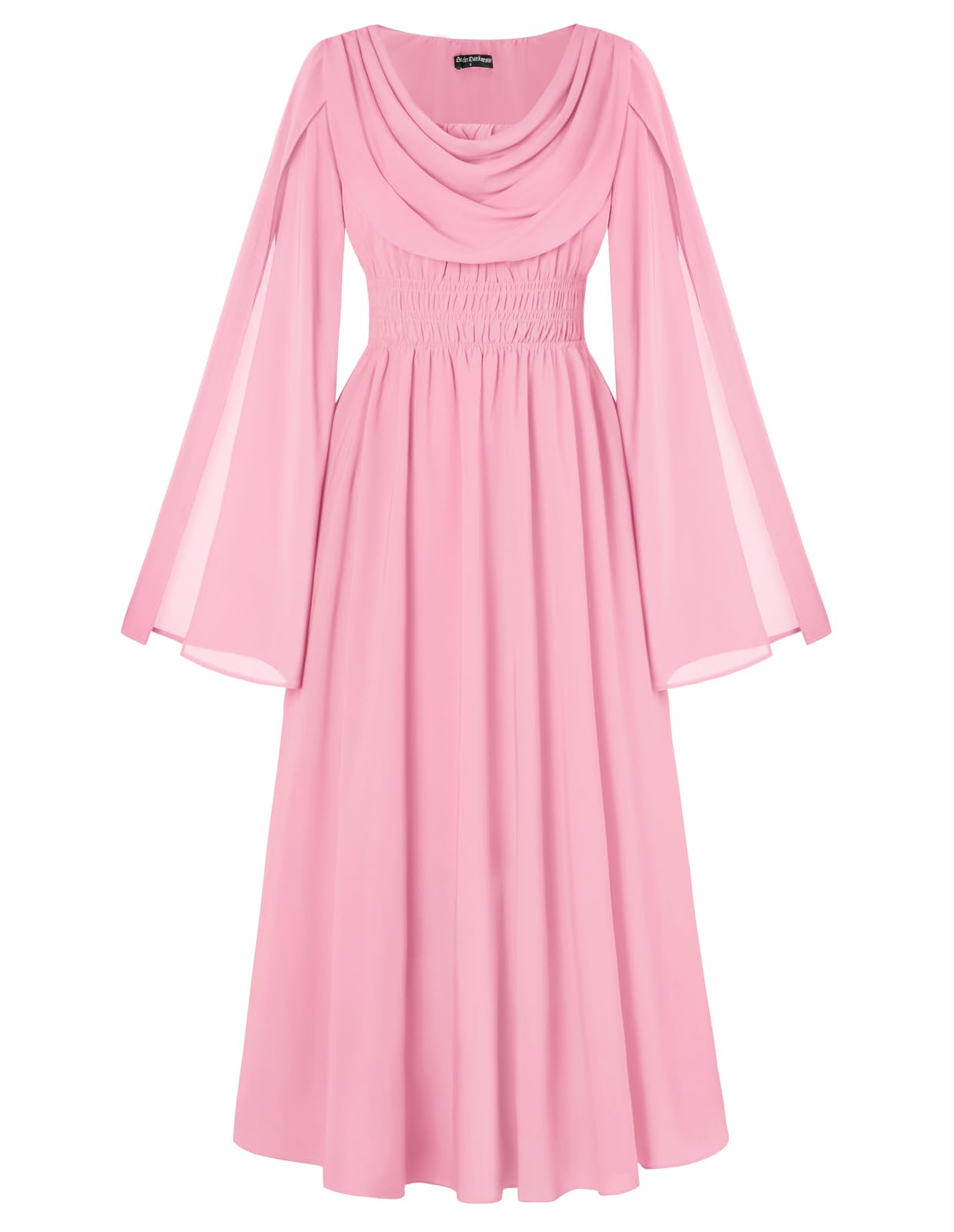 Scarlet Darkness Women Renaissance Dress Split Bell Sleeve Cowl Neck Peasant Medieval Dress, Light Pink, XL