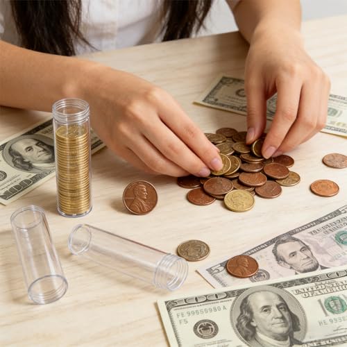 Set de 42 tubos plásticos transparentes para monedas miniatura 4