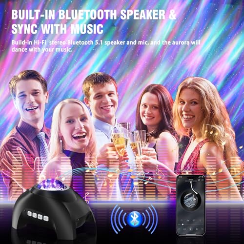 Image of Northern Lights Aurora Projector for Bedroom with Music Bluetooth Speaker and White Noise, Galaxy Projector, Starry Night Light Projectors for Kids Adults Gaming Room