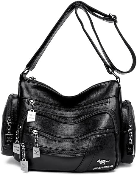 fashionAE - Designer Soft Leather Shoulder Bag Fashion Ladies One Shoulder Crossbody Purse Multi Pocket Sacchetti Di Spalla New (Black Bag 2 Fashion Shoulder Bag)