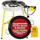 Paelluxe Paella Burner and Stand Set 16 Servings, 22 Inch Paella Pan, Dual Propane Outdoor Stove with Stand & Regulator, Portable Gas Cooker for Camping Crawfish Boil Cooking Outdoor, Paellera Propano