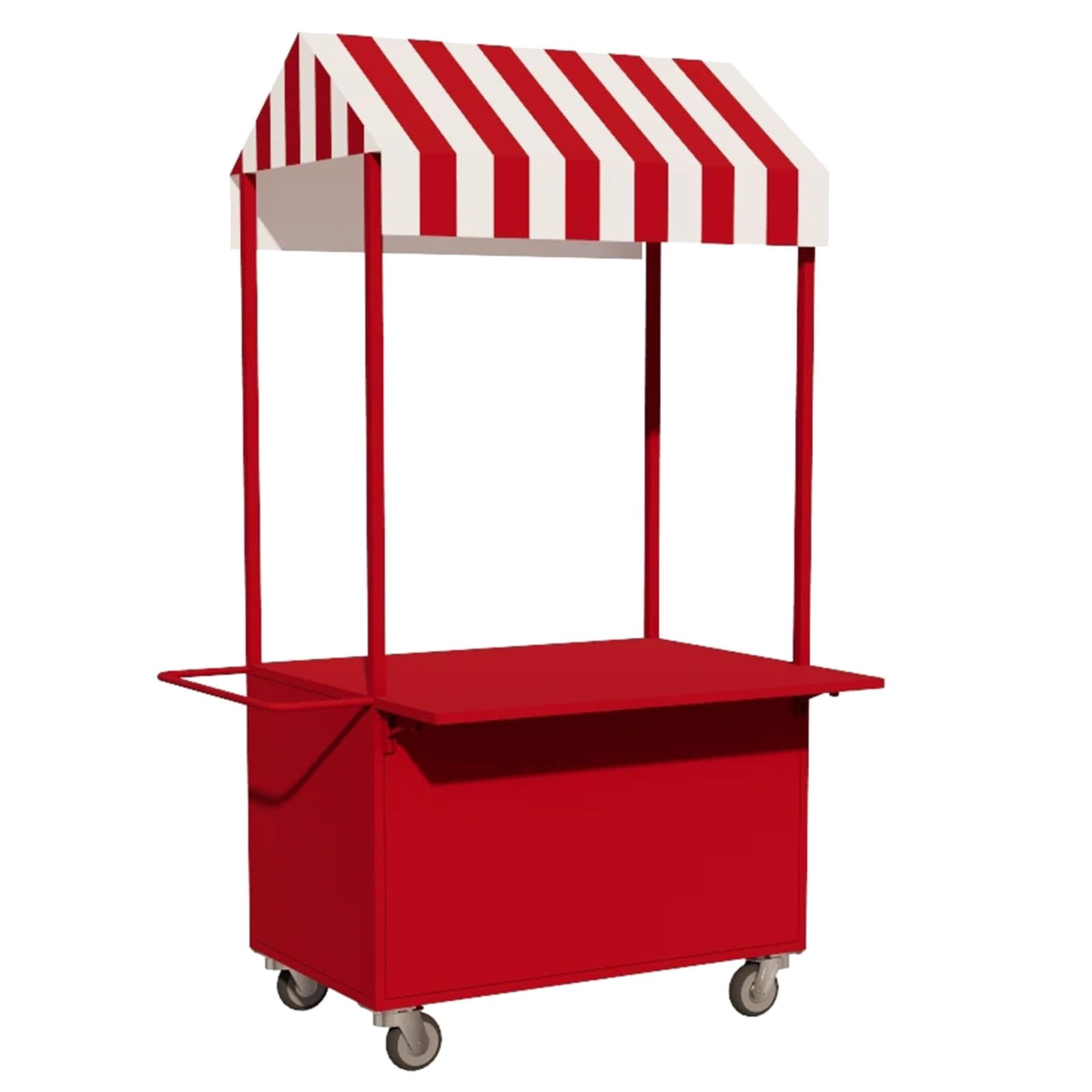 Imbisswagen, Marktstand Verkaufsstand aus Metall mit Sonnendach, Klappregal und Rollen für Märkte, Streetfood und Veranstaltungen(Red,140cm/55in)