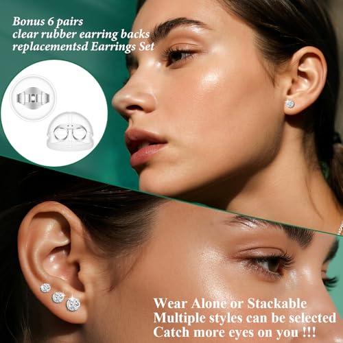 Hypoallergenic Stud Earrings for Women Men Set - 6 Pairs 20G Gold/Silver 316L Stainless Steel Cubic Zirconia Earrings for Tragus/Helix/Cartilage Earrings Multiple Piercing Small Stud CZ 3-8mm4