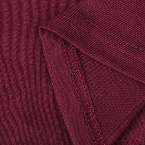 Blusa feminina casual de verão, cor lisa, gola redonda, manga curta, frente cruzada, 1 vinho, G