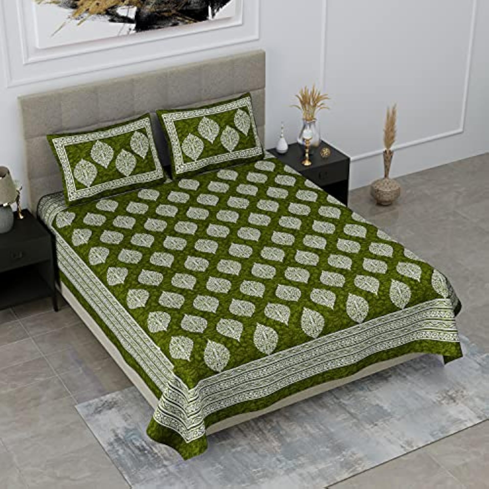 Floral 144 TC Cotton Double Bedsheet with 2 Pillow Covers