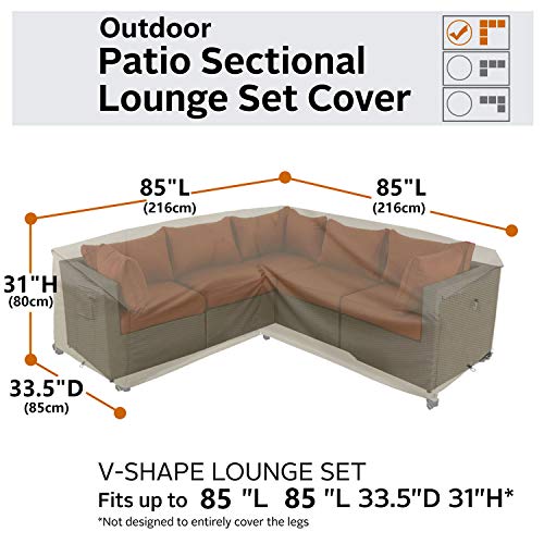 Flexiyard Heavy Duty Outdoor Sectional Sofa Cover, 85\"X85\" V-Shaped 5-Seater Waterproof 600D Patio Sectional Couch Cover, Lawn Patio Furniture Cover,Desert Khaki