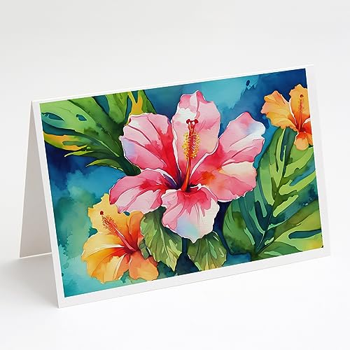 Caroline's Treasures DAC1644GCA7P Hawaii Hawaiian Hibiscus in Watercolor Greeting Cards and Envelopes Pack of 8 Blank Cards with Envelopes Whimsical A7 Size 5x7 Blank Greeting Cards