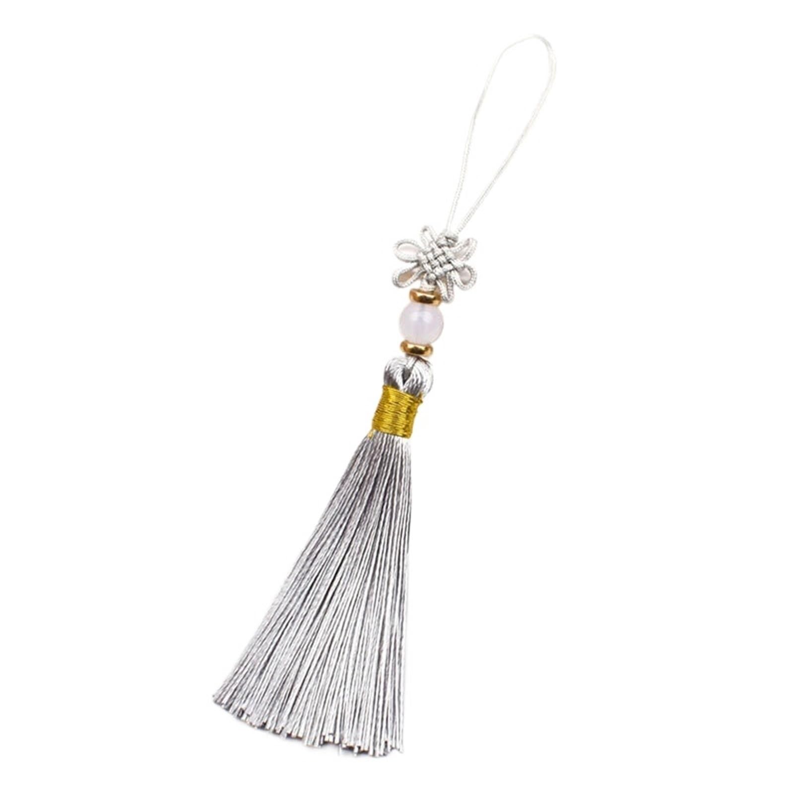 Mini Tassels 30Pcs Small Chinese Knots Craft Tassels Handmade Silky Mini Beaded Tassels for Jewelry Making DIY Earring Bookmark Supplies for Crafts(Silver)