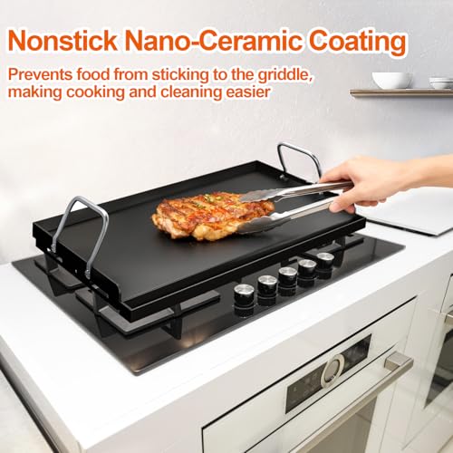 25" x 16" Pre-Seasoned Carbon Steel Griddle for Gas Grill, Universal Flat Top Plate with Nano-Ceramic Nonstick Coating, Grease Groove & High Sidewalls, Insert for Camping, Tailgating & Parties by Grilleroy - Used condition - Image 6