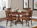 East West Furniture 5-Pc Dining Room Set Included a Round Kitchen Dining Table and 4 Wood dining Chairs - Solid Wood Dining Chairs Seat & Panel Back - Mahogany Finish